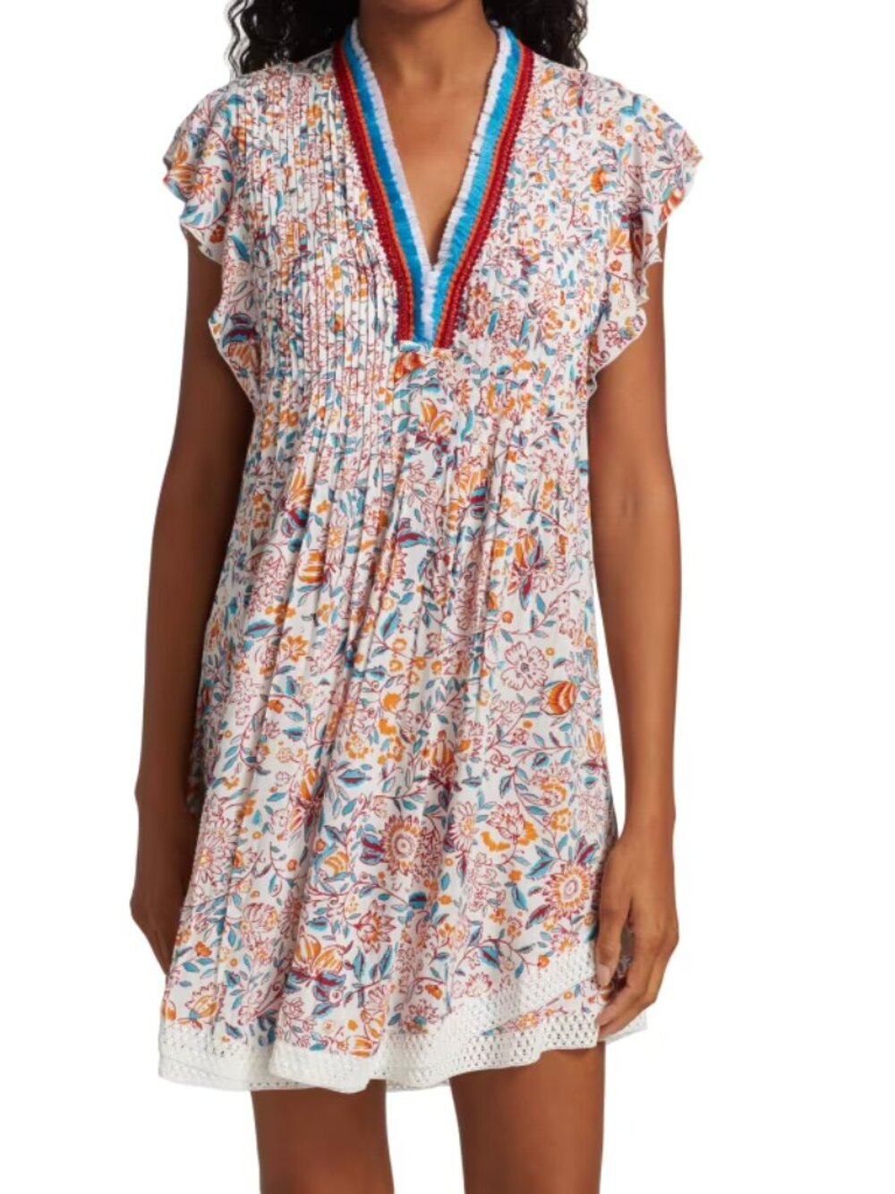 Poupette St Barth Sasha Floral Mini Dress Abstract Fringe Tunic XS
